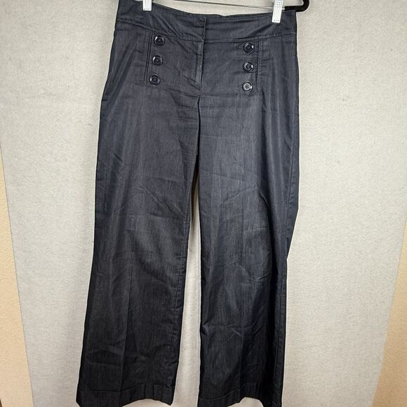 Express Y2K Navy Sailor Pants 6 Flare Leg  Stretch Nautical Office (minor flaw) - Picture 1 of 9